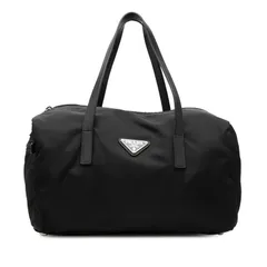 プラダ 三角ロゴプレート ハンドバッグ ブラック ナイロン レザー レディース PRADA【228-66920】