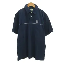 クロコダイル CROCODILE ポロシャツ L 紺 ネイビー 半袖 ロゴ刺繍 ラインデザイン 鹿の子 /GR ■ECE003