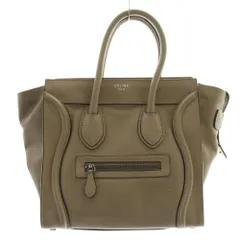 セリーヌ CELINE ラゲージ マイクロ ハンドバッグ レザー ワンカラー ロゴ グレージュ /BB ■OH
