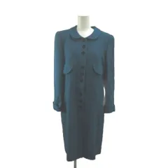 ピエールカルダン Pierre Cardin コート 絹 シルク M ブルーグリーン 丸襟 長袖 フラップポケット /NP ■ECA004のサムネイル
