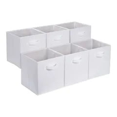 収納ボックス 折りたたみ式 6点セット 取っ手付き ベーシック ホワイト 27×27×28cmのサムネイル