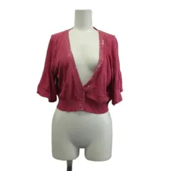 ユキトリイ YUKI TORII カーディガン 38 ピンク Vネック スパンコール 七分袖 フリル /PP ■ECA004