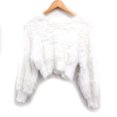 ノエラ Noela シャギー ニット セーター 長袖 クロップド丈 無地 F ホワイト 白 /FT24