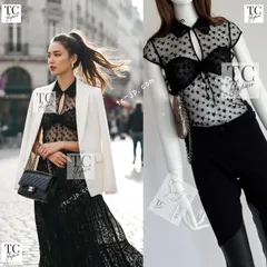 シャネル ブラウス トップス CHANEL ブラック 星柄 半袖 カール・ラガーフェルド 超美品 36のサムネイル