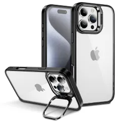 iPhone 16 15 14 Pro Max Plus 用 ケース カバー レンズスタンド内蔵 角度調整可能 PC背面 TPUバンパー 米軍MIL規格 耐衝撃性 傷防止