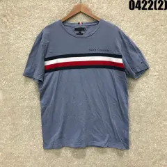 トミーヒルフィガー ブルー ストライプ 半袖 Tシャツ XXL