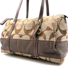 COACH y2k signature satchel mini boston stripe beige brown canvas Leather F11102 コーチ シグネチャー ボストンバッグ