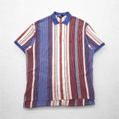 Polo by Ralph Lauren 90年代 USA製 マルチストライプ 鹿の子 ポロシャツ XL ホワイト ブルー レッド スモールポニー刺繍