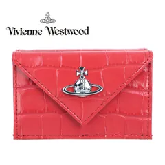 Vivienne Westwood ヴィヴィアンウエストウッド 三つ折り財布 レディース クロコ エナメル オーブ エンベロープ ミニ財布 コーラルレッド 5115002EW