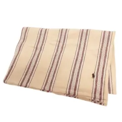 ラルフローレン RALPH LAUREN タグ付き ハーフ ブランケット コットン ロゴ刺繍 ストライプ ライトベージュ系