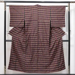 紬 袷 身丈151cm 裄丈60cm 正絹 Sランク カジュアル 広衿 Sサイズ 格子 レトロ シンプル 黒系 HP 1223-14881