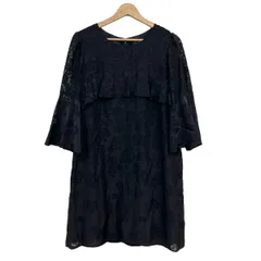 Rose Tiara(ローズティアラ) ワンピース サイズ42 L レディース - ダークネイビー クルーネック/長袖/ひざ丈/花柄
