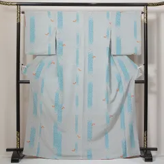 小紋 袷 身丈166cm 裄丈61cm ポリエステル 洗える着物 Bランク インフォーマル 広衿 XLサイズ 蝶 可憐 しとやか グレー系 RP 1221-14919