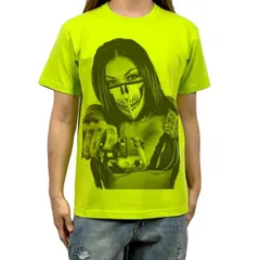 オリジナル Tシャツ ビッグ プリント セクシー ドクロ マスク ストリート ギャングスタ ガール 黄緑 Tシャツ S M L XL タイト ジャスト 大きい ビッグ オーバーサイズ メンズ レディース ユニセックス ピンククリーム