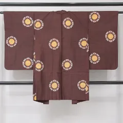 アンティーク 羽織 袷 身丈98cm 裄丈62cm 正絹 Bランク バチ衿 Sサイズ 源氏車 レトロ ポップ 茶系 RP 1232-15170