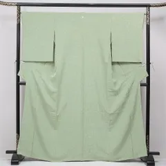 色無地 袷 身丈166cm 裄丈66cm 正絹 Cランク 一つ紋（花菱） セミフォーマル 広衿 XLサイズ 紋意匠 創作柄 古典的 控え目 緑系 HP 1219-15593