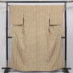 小紋 袷 身丈162cm 裄丈64cm 正絹 Cランク インフォーマル 広衿 Lサイズ 亀甲 古典的 落ち着き クリーム系 RP 1221-15925