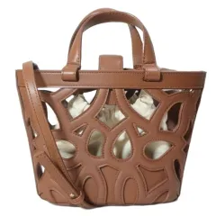 ザラ ZARA 美品 2WAY カットワーク ミニトートバッグ ハンドバッグ 斜め掛け 鞄 茶 ブラウン 6080/210/709 /X