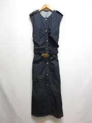 ザラ ZARA 美品 ノースリーブ デニム ワンピース ベルト付き M 濃インディゴ ストレッチ マキシ ロング