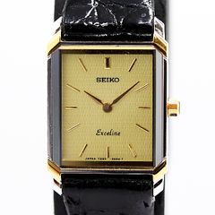 新品電池】 SEIKO エクセリーヌ レクタンギュラー ゴールド文字盤 時計