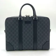 GUCCI GGスプリーム GGスプリーム ショルダーストラップ付属無し レザー×PVC グレー×ブラック ビジネスバッグ シルバー 474135