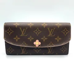 LOUIS VUITTON ポルトフォイユ エミリー モノグラム モノグラム イニシャル入り レザー×PVC ブラウン×ライトピンク 二つ折り長財布 ゴールド M64202 