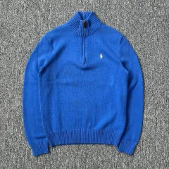 ポロラルフローレン ブルー ハーフ ニットジップアップ