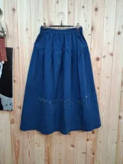 デニム フラワー 刺繍 ロング スカート