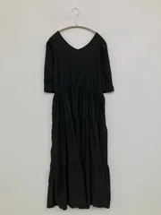 Lax Dan Tia ワンピース L ブラック 無地 半端袖 ロング・マキシ丈 ティアード