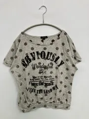 CHERRY POP Tシャツ/カットソー M グレー ドット柄 前面プリント 半袖 ボートネック