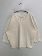 UNIQLO ユニクロ Tシャツ/カットソー S アイボリー 無地 ミドル丈 半端袖 Vネック