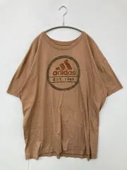adidas アディダス Tシャツ/カットソー 2XL ブラウン 前面プリント ブランドロゴ ミドル丈 半袖 クルーネック(丸首)