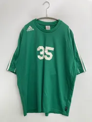 adidas アディダス Tシャツ/カットソー J/2XO グリーン 前面プリント バックプリント ブランドロゴ ライン柄 ミドル丈 半袖 クルーネック(丸首)