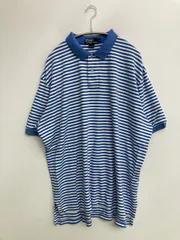 Polo by Ralph Lauren ポロバイラルフローレン ポロシャツ XL ブルー ボーダー柄 ワンポイント ブランドロゴ 刺繍 半袖