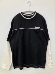 XLARGE エクストララージ Tシャツ/カットソー M ブラック ブランドロゴ ライン柄 長袖 ミドル丈 クルーネック(丸首)