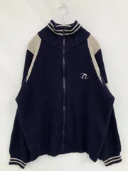 kutir クティール ニット/セーター M ネイビー ワンポイント ブランドロゴ ライン柄 ミドル丈 長袖 タートルネック/ハイネックのサムネイル