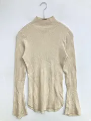 UNIQLO ユニクロ ニット/セーター S ベージュ コットン ナイロン ニット 無地 ミドル丈 長袖 タートルネック/ハイネック