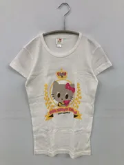 Hello Kitty's Friend Tシャツ/カットソー S ホワイト 前面プリント ブランドロゴ ミドル丈 半袖 クルーネック(丸首)