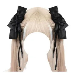[トクとユウ] ゆめかわいい ゴスロリ 髪飾り 2点セット 女の子 バレッタ 薔薇 ヘアアクセサリー 森ガール 花 リボン お人形 おしゃれ 蝶結び 超可愛い コスプレ系 ガールズ イベント 通学 (ブラック) 1