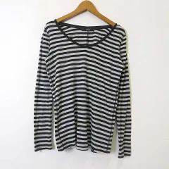アズールバイマウジー AZUL by moussy カットソー Tシャツ  ボーダー Vネック コットン ストレッチ 長袖 S 黒ブラック グレー