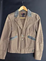 00s DIESEL ディーゼル デニム 切替 デザイン ワーク ジャケット ヘリンボーン 刺繍 短丈 リメイク y2k