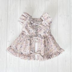 美品　CELINE ベビー パフスリーブワンピース 花柄 レース リボン 美品 CELINE ベビー パフスリーブワンピース 花柄 レース リボン