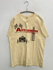 DUBBLEWORKS Tシャツ/カットソー S ベージュ 前面プリント バックプリント ミドル丈 半袖 ヘンリーネック クルーネック(丸首)