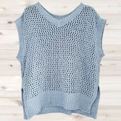 B2060 リビエッタ RIVIETTA ジレ ベスト(L) ブルー／青系 Vネック 透かし編み レイヤード 重ね着