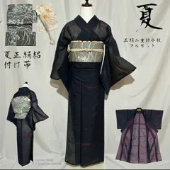 夏の正絹付け帯　二部式名古屋帯　二重紗小紋　フルセット　4点