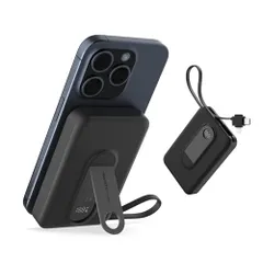 magsafe 10000mah ワイヤレス充電 急速【最大出力15W・ケーブル内蔵・折りたたみスタンド・残量表示】 マグネット式充電器 コンパクト iphone 16/15/14/13/12シリーズ (黒)as 912a5a5f