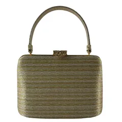 【美品】 和装バッグ 優品 フォーマル 縞 金銀糸 金色 和装小物  【中古】