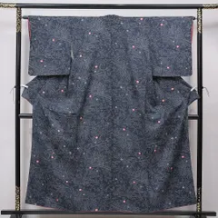 小紋 袷 身丈156cm 裄丈63cm 正絹 Sランク インフォーマル 広衿 Mサイズ 流水 梅 古典的 落ち着き 紺系 RP 1221-15642