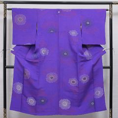D875 色留袖 総刺繍 金駒刺繍 花丸文 紫 一つ紋 正絹 着物 袷 極美品