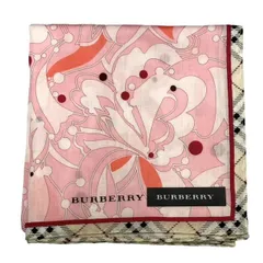 未使用 バーバリー  ハンカチ ピンク　チェック　ジオメトリック柄　ランチョンマット　スカーフ  綿　コットン 100％ レディース BURBERRY　